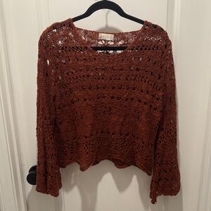Flared Sleeve Crochet Knit Sweater in Brown by Altar’d State